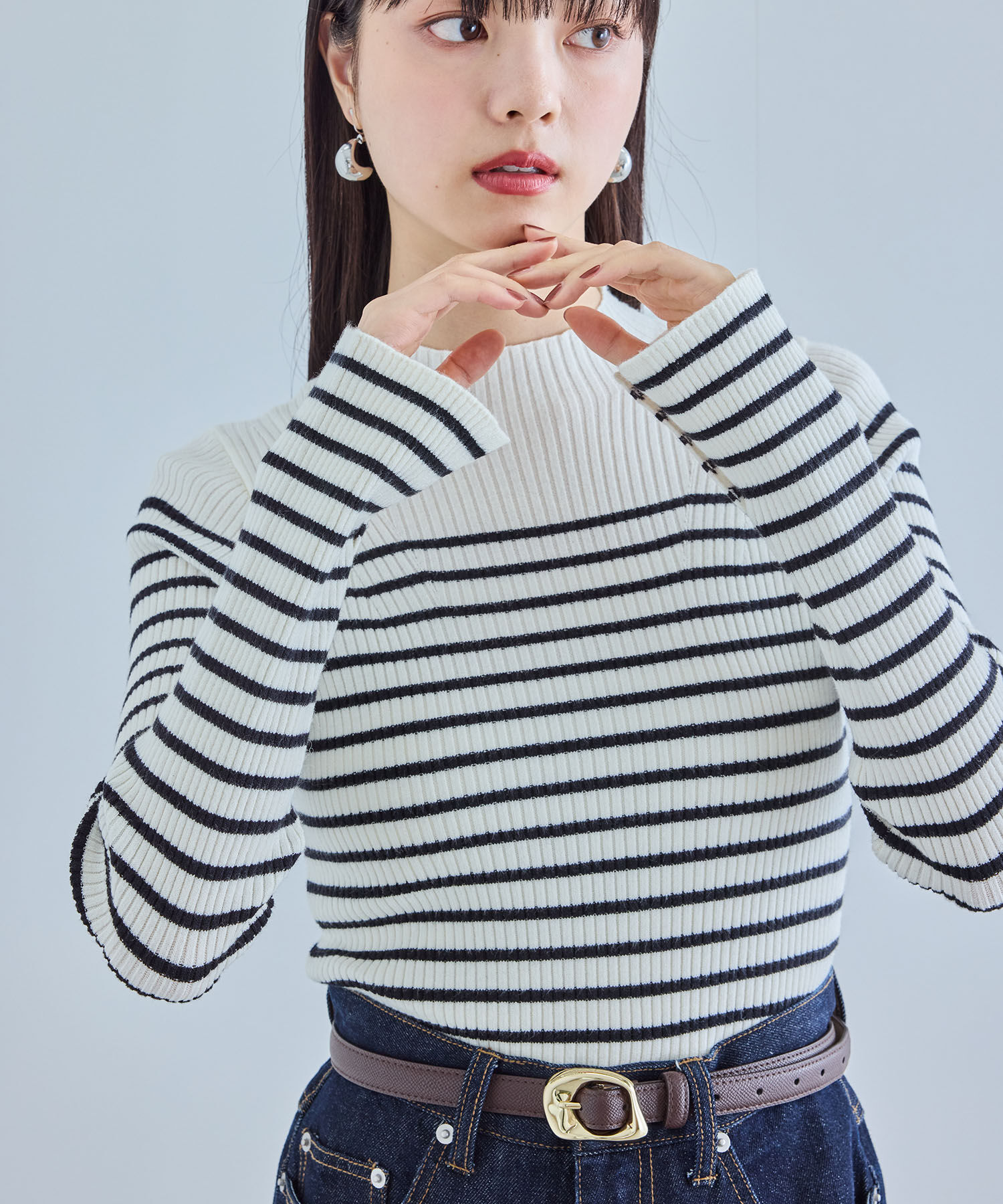 VIS「【新色追加】リブニットプチハイネックプルオーバー【低身長向けサイズ有】」|ニット・セーター|