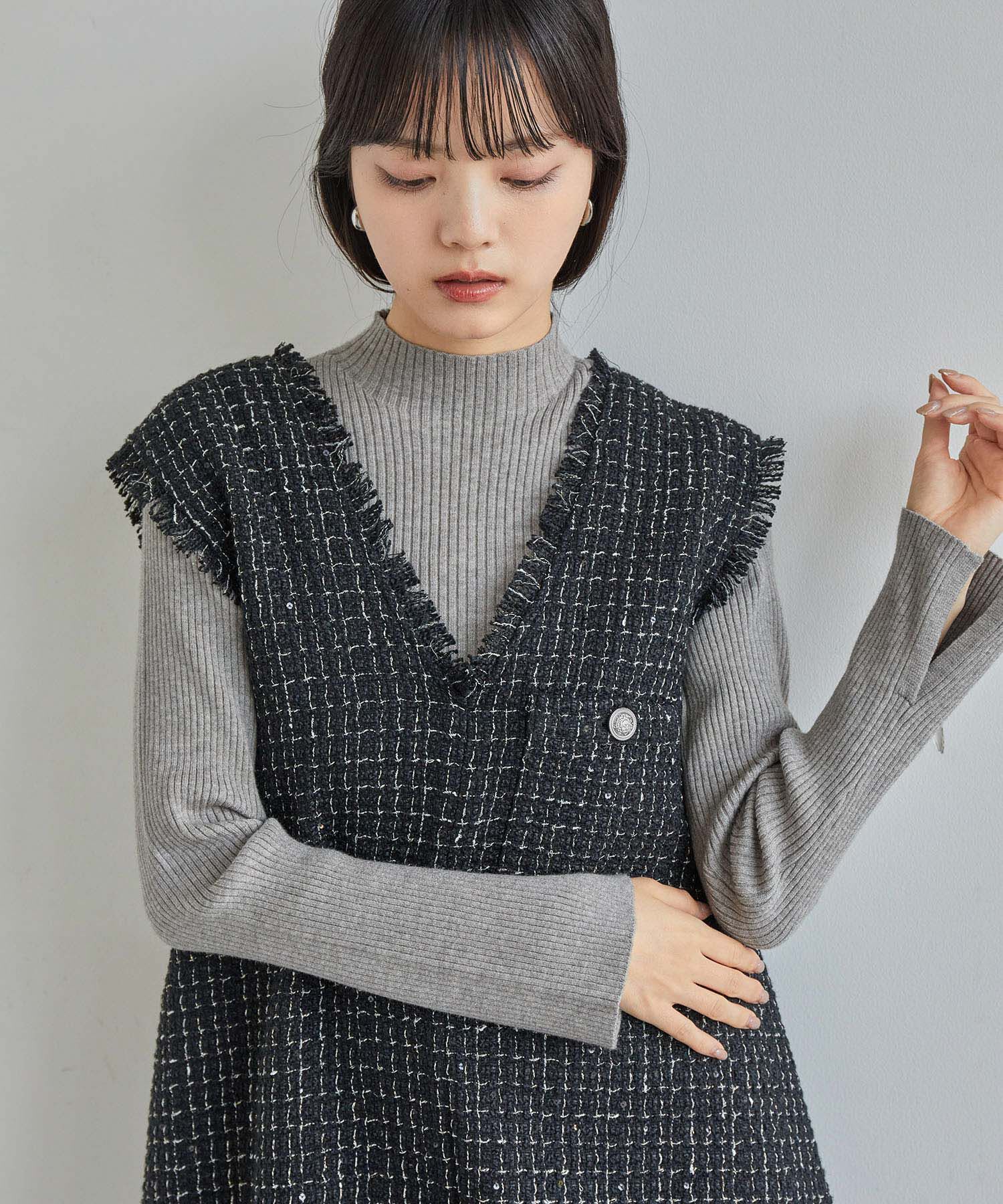 VIS「【新色追加】リブニットプチハイネックプルオーバー【低身長向けサイズ有】」|ニット・セーター|