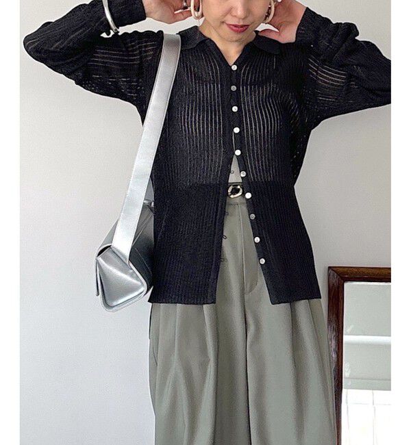 VIS「シアーポロ襟リブカーディガン」|カーディガン|