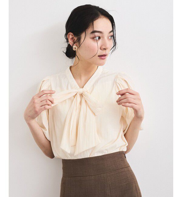 VIS「【2WAY】ビッグリボンハーフスリーブブラウス【洗える】」|シャツ・ブラウス|