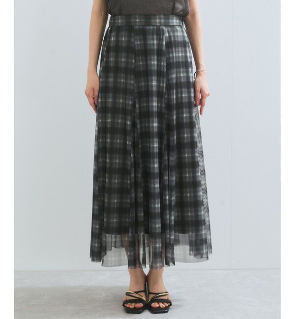 VIS「【洗える】チュールプリントチェックスカート」|スカート|