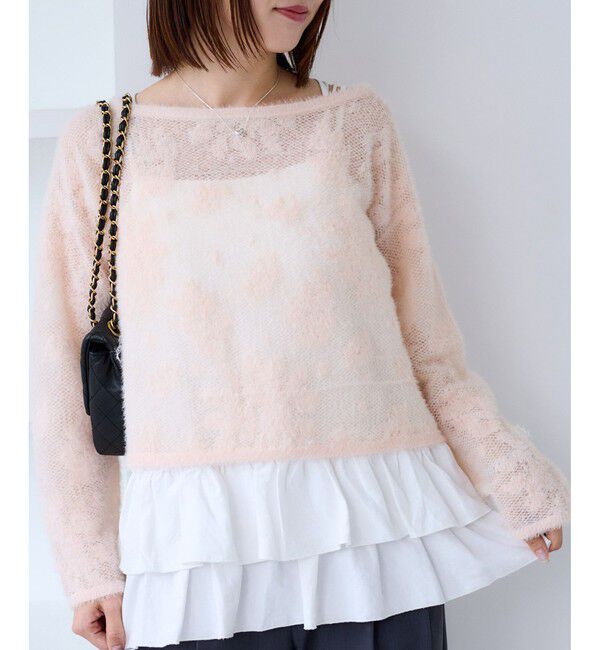 VIS「フラワーモチーフフェザーシアーニット」|ニット・セーター|ピンク(63)