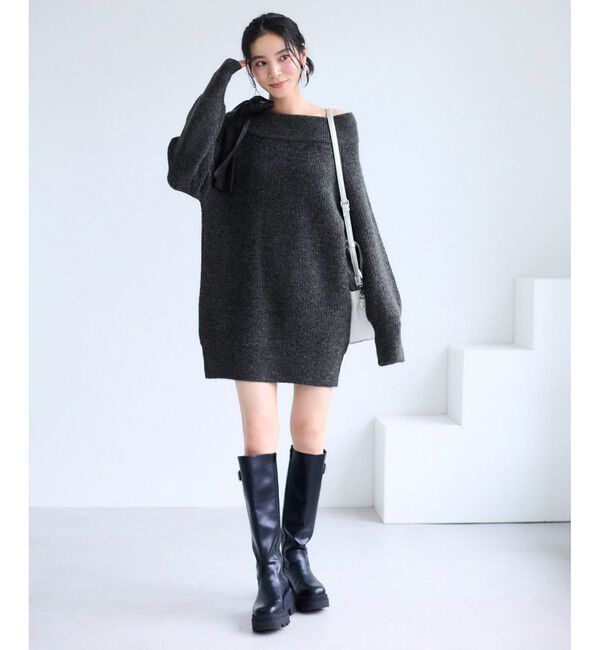 VIS「肩リボンミニ丈ニットワンピース/2WAY」|ワンピース|グレー(07)