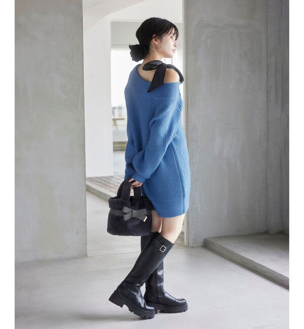 VIS「肩リボンミニ丈ニットワンピース/2WAY」|ワンピース|