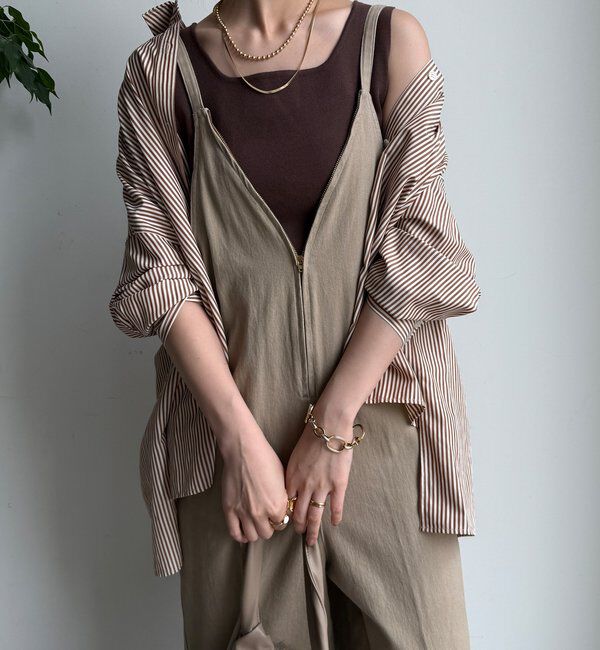  「細紐デニムフロントジップサロペット」|ワンピース|