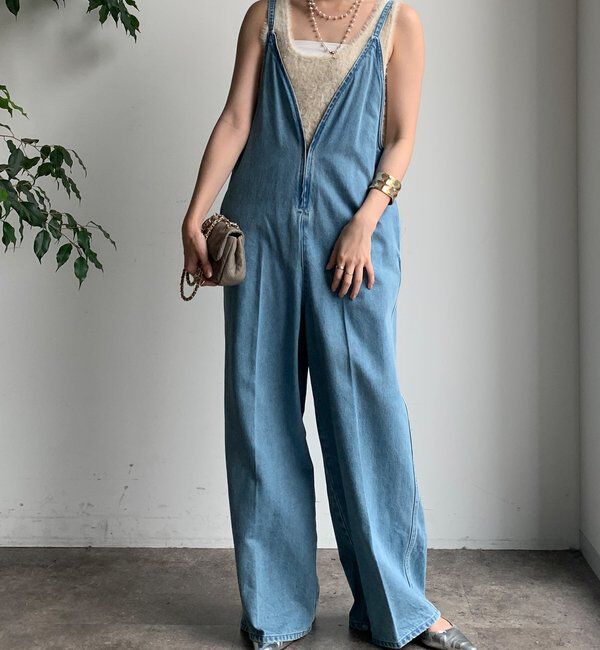  「細紐デニムフロントジップサロペット」|ワンピース|