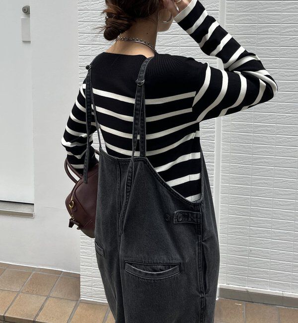  「細紐デニムフロントジップサロペット」|ワンピース|