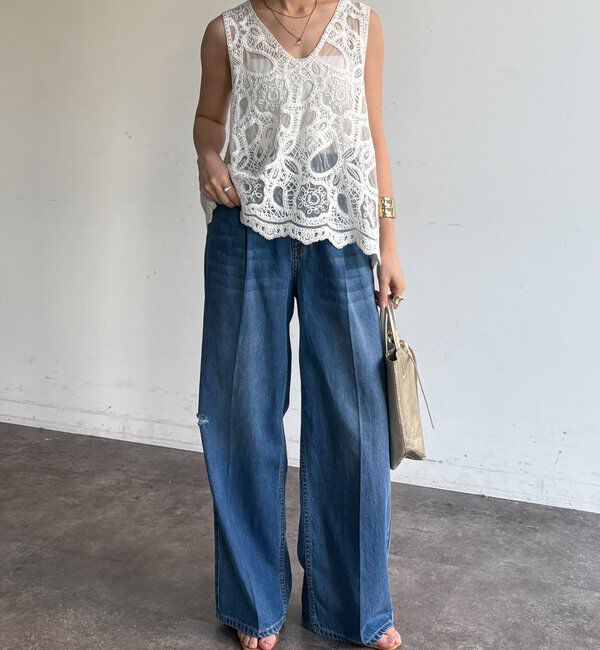  「ダメージワイドデニム」|デニム|