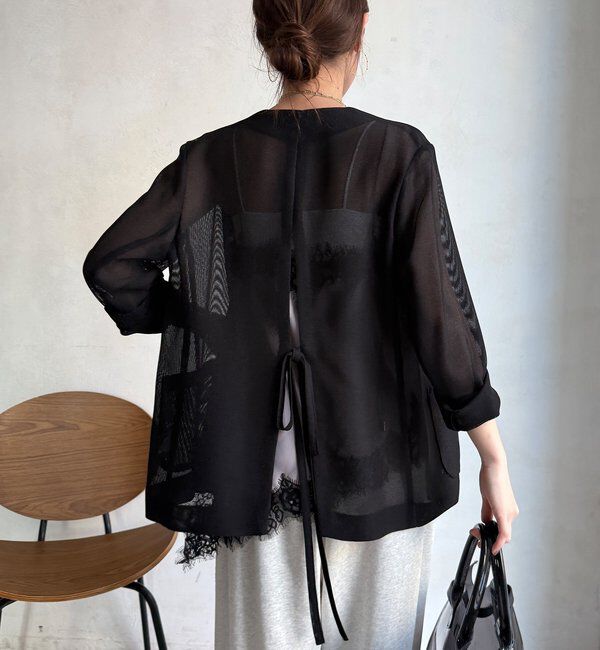  「メッシュノーカラーバックリボンジャケット」|テーラードジャケット|