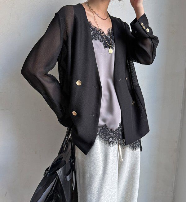  「メッシュノーカラーバックリボンジャケット」|テーラードジャケット|