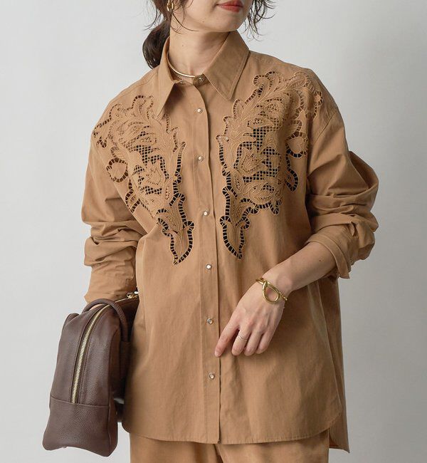  「【大人のこなれ感】カットワークオーバーシャツ」|シャツ・ブラウス|キャメル