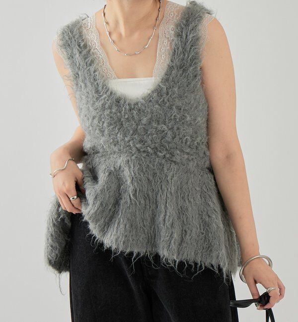  「シャギーニット ペプラムベスト」|ニット・セーター|グレー