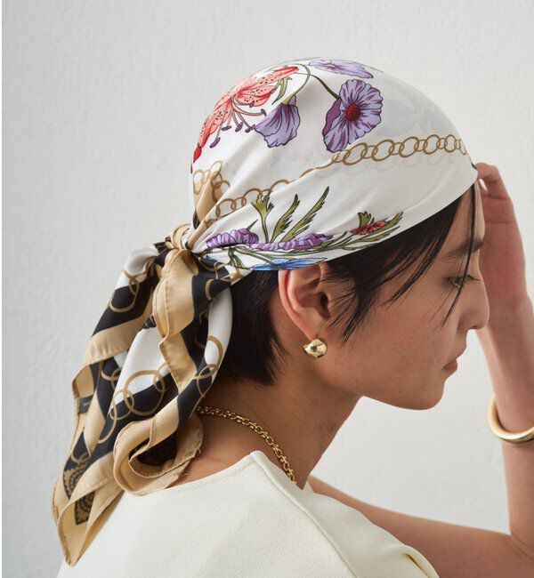  「【GALENA/ガレナ】クラシックフラワースカーフ」|バンダナ・スカーフ|ベージュ