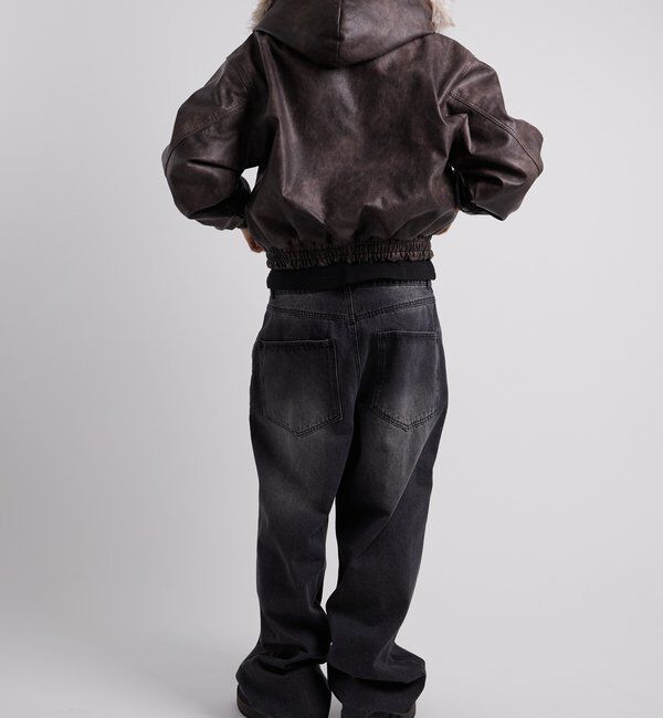  「【2way/ファー取り外し可能】ヴィンテージライクレザーファーフードブルゾン」|ブルゾン・スタジャン|