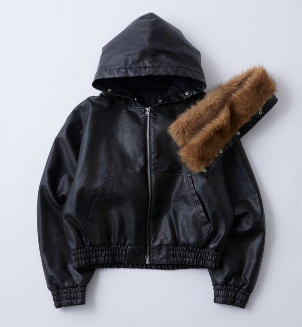  「【2way/ファー取り外し可能】ヴィンテージライクレザーファーフードブルゾン」|ブルゾン・スタジャン|
