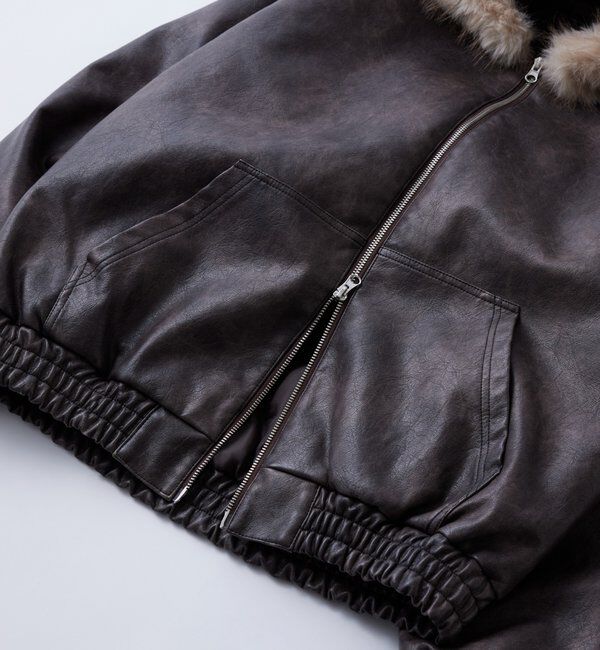  「【2way/ファー取り外し可能】ヴィンテージライクレザーファーフードブルゾン」|ブルゾン・スタジャン|