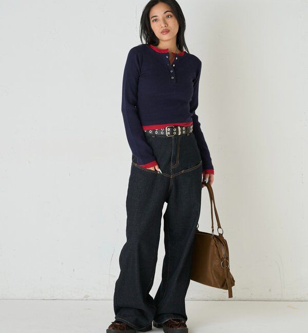  「レイヤードヘンリーニットトップス」|ニット・セーター|