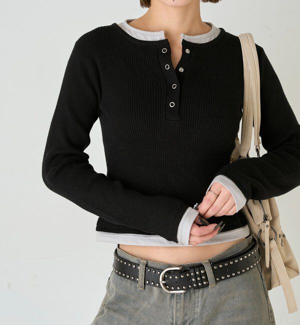  「レイヤードヘンリーニットトップス」|ニット・セーター|