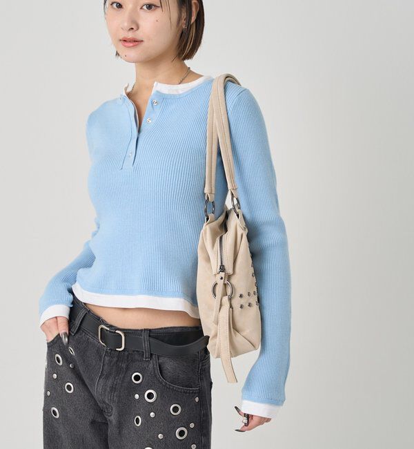  「レイヤードヘンリーニットトップス」|ニット・セーター|