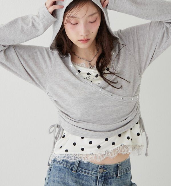  「スタッズリブカシュクールフーディ」|パーカー|