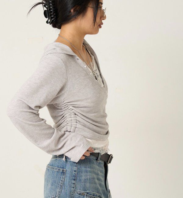  「スタッズリブカシュクールフーディ」|パーカー|