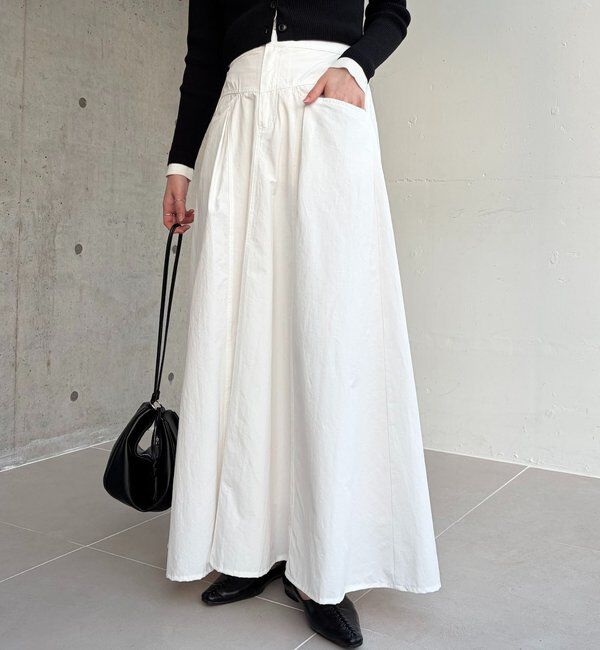  「【低身長サイズあり】切替コットンフレアスカート」|スカート|ホワイト