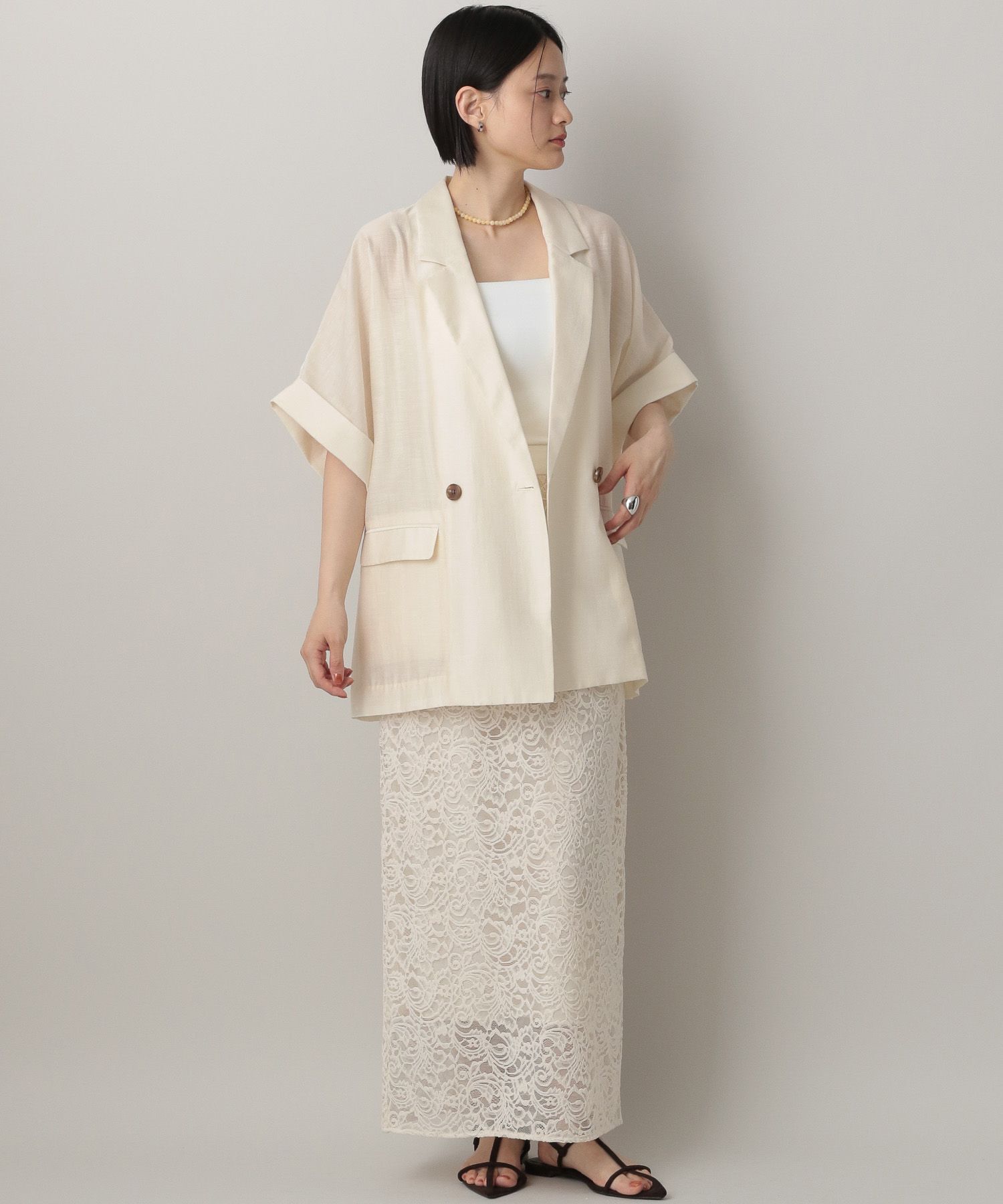A part by 「アセテートリネン半袖ジャケット」|テーラードジャケット|