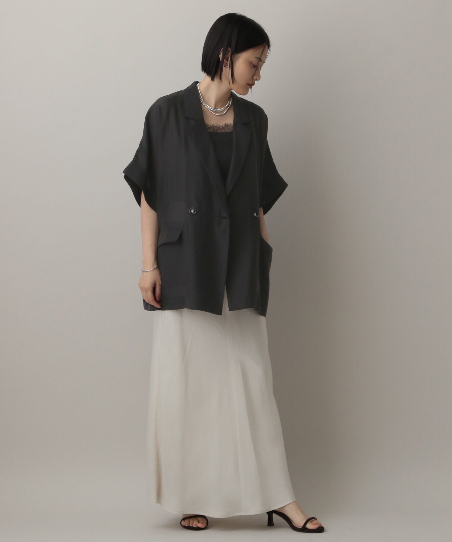 A part by 「アセテートリネン半袖ジャケット」|テーラードジャケット|