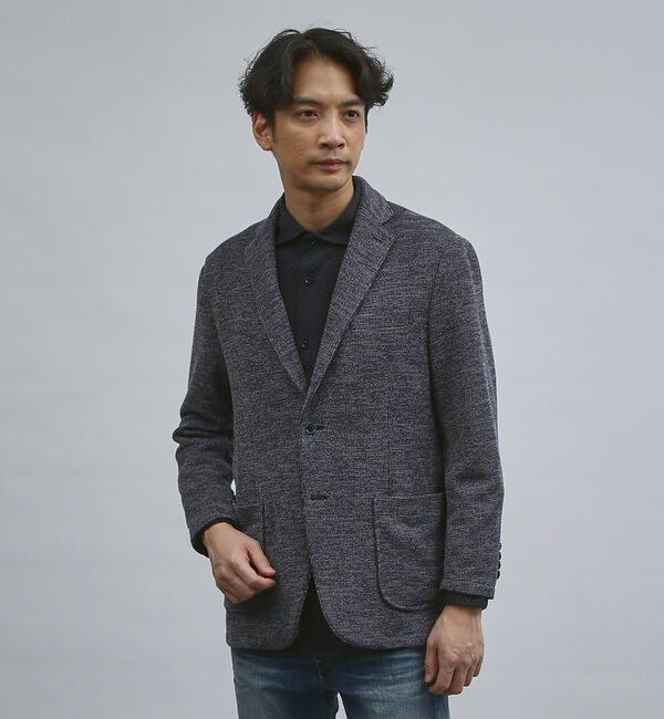 ABAHOUSE「ウールミックス ツイードライク ジャージージャケット」|その他|ネイビー