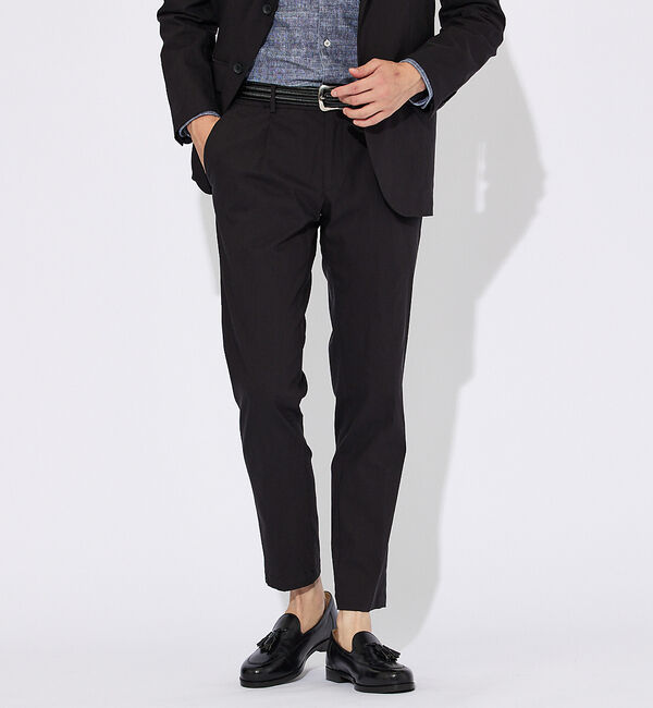 ABAHOUSE「【セットアップ対応】スーパーストレッチ リネンブレンド イージー スラックス」|スラックス|ブラック