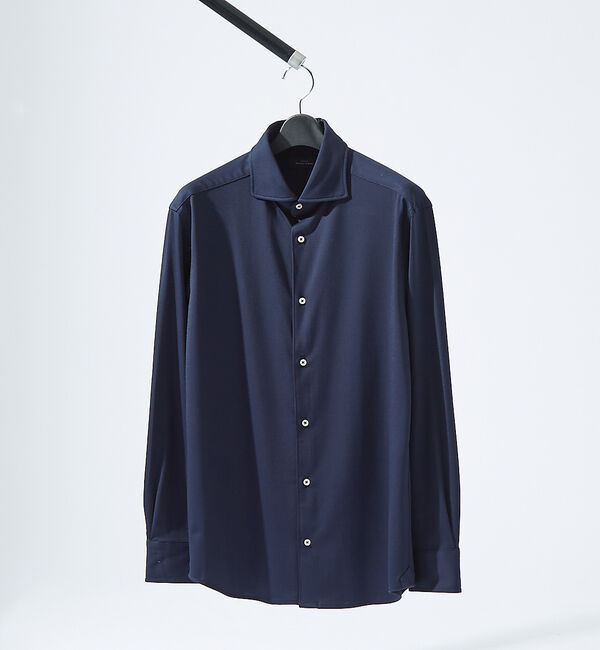 ABAHOUSE「【接触冷感】アイスピケ ストレッチ 長袖シャツ / FLEX SHIRTS」|シャツ・ブラウス|ネイビー