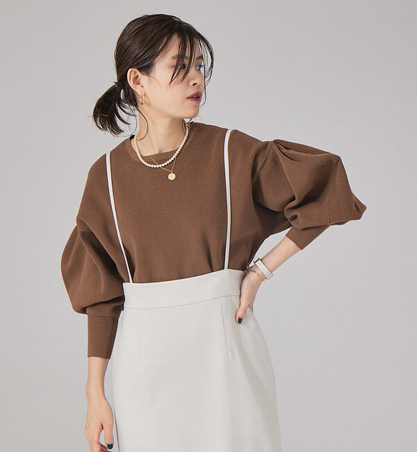 Rouge vif「【セットアップ対応】ボリュームスリーブストレッチニットプルオーバー」|ニット・セーター|ブラウン