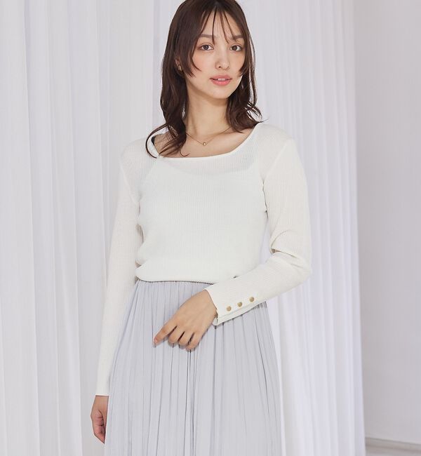 abahouse mavie「【袖ボタン】スクエアネックリブニット/きれいめ/セミオケ/通勤/春服」|ニット・セーター|