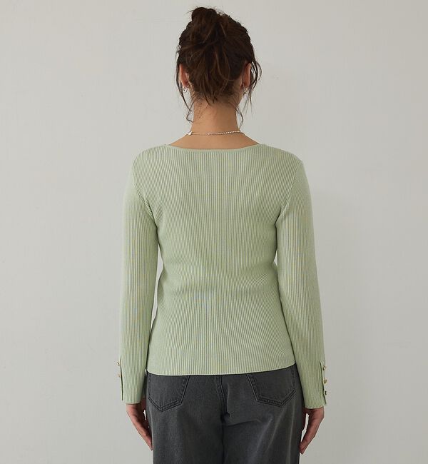 abahouse mavie「【袖ボタン】スクエアネックリブニット/きれいめ/セミオケ/通勤/春服」|ニット・セーター|