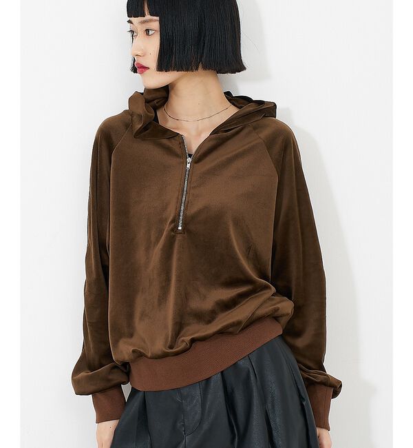 NOMINE「【セットアップ】ベロアハーフジップ フーディー パーカー」|パーカー|ブラウン