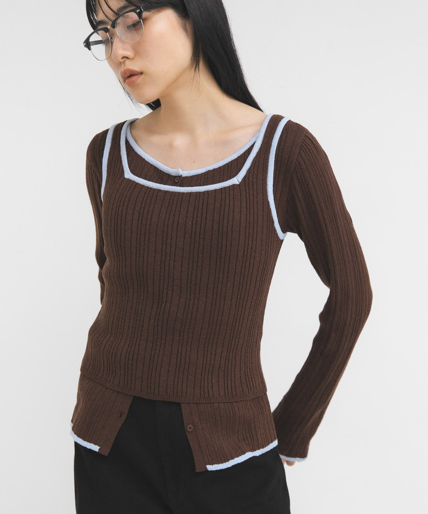  「2WAYタンクトップSETカーディガン」|ニット・セーター|ブラウン