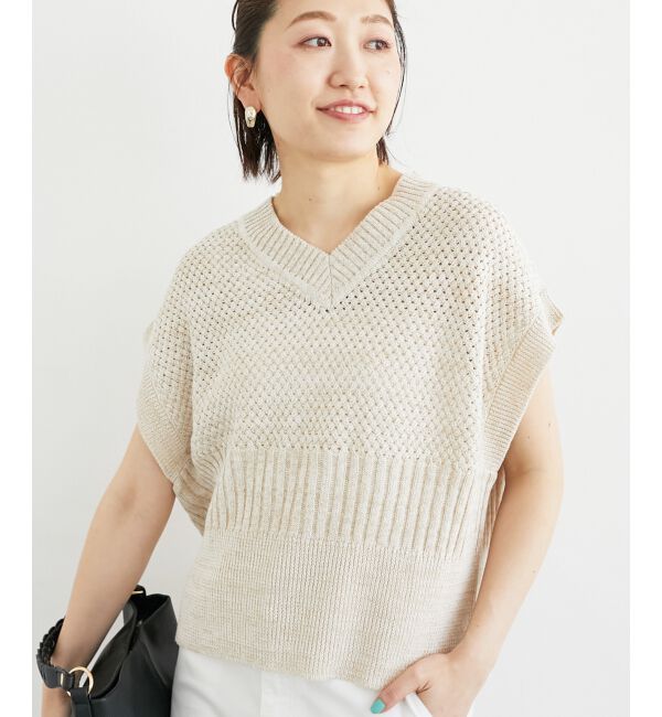  「《手洗い可能》柄編みミックスデザインニットベスト」|ベスト・ジレ|