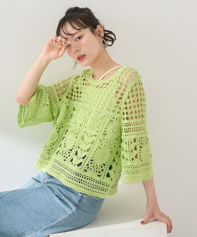earth music&ecology「クロシェ風プルオーバー」|Tシャツ・カットソー|Light Green
