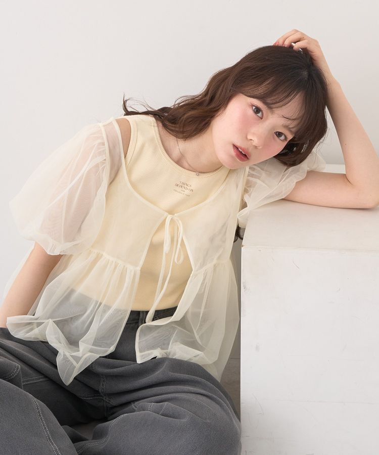 earth music&ecology「SET2点チュールバルーンブラウス＋ロゴタンク」|シャツ・ブラウス|Ivory