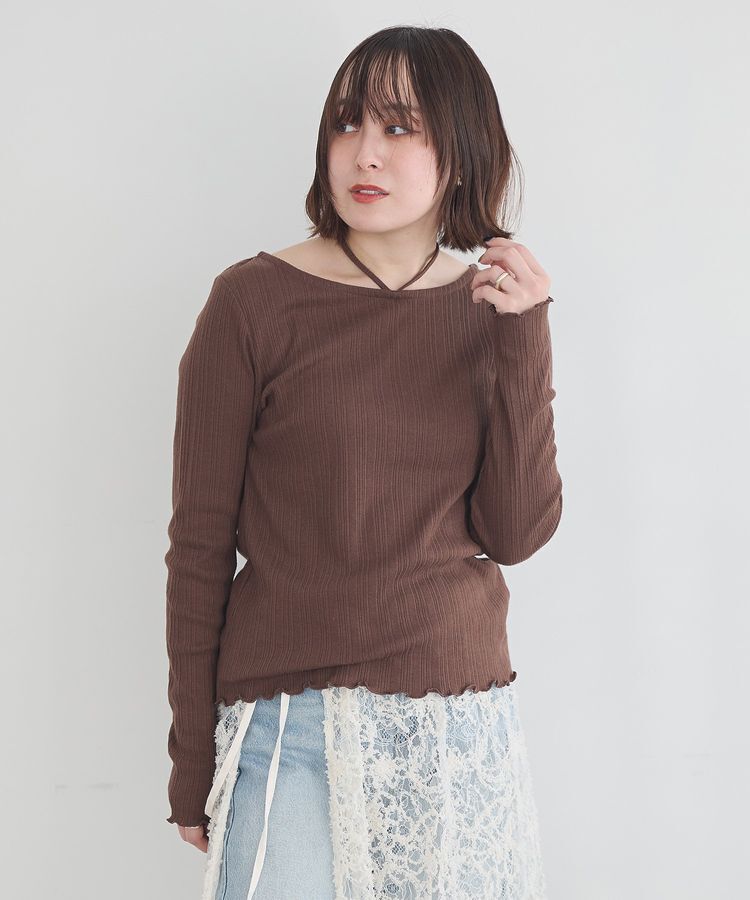 earth music&ecology「チェーンリブホルターネックプルオーバー」|Tシャツ・カットソー|Brown