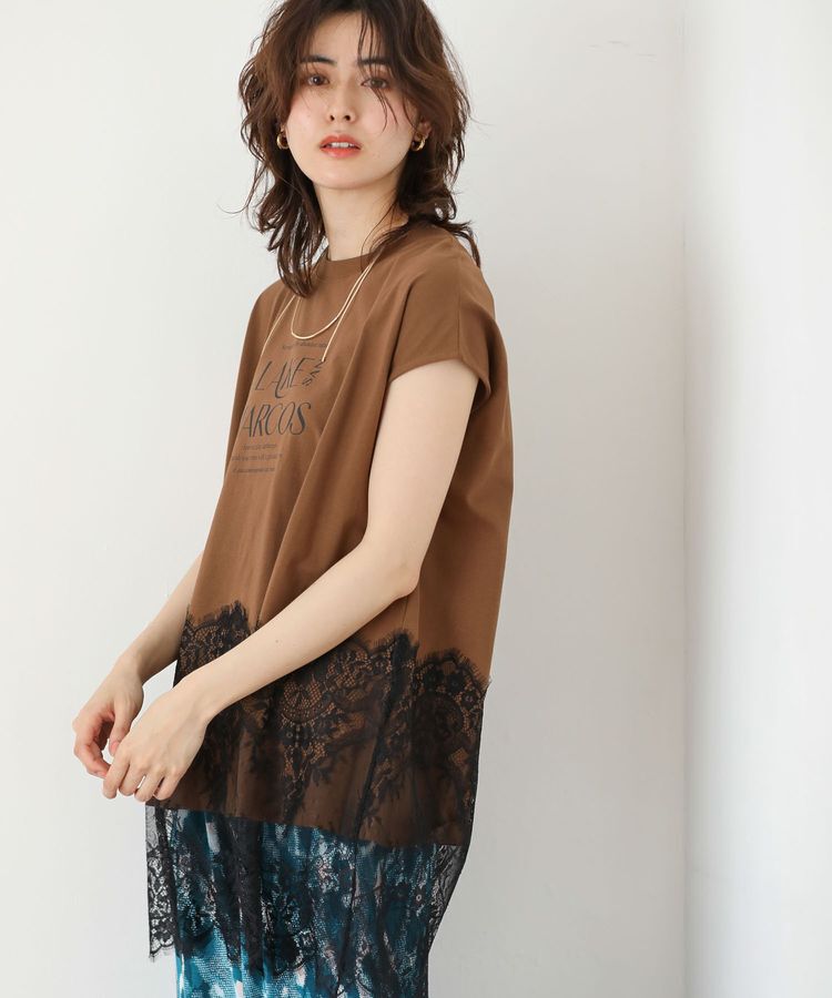 Green Parks「フレンチスリーブ裾レースロゴチュニック」|チュニック|