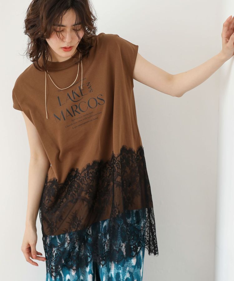 Green Parks「フレンチスリーブ裾レースロゴチュニック」|チュニック|