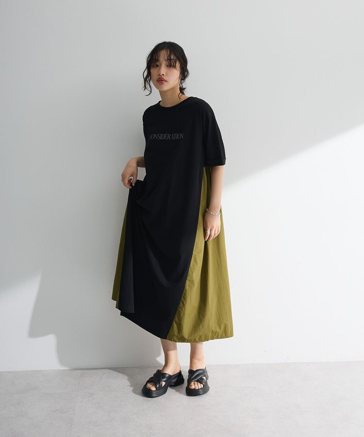 Green Parks「ナイロンドッキングロゴワンピース」|ワンピース|Black