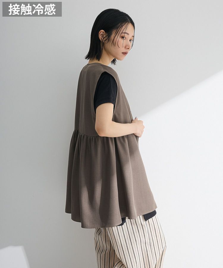 Green Parks「麻調ミディ丈ZIPベスト」|ベスト・ジレ|