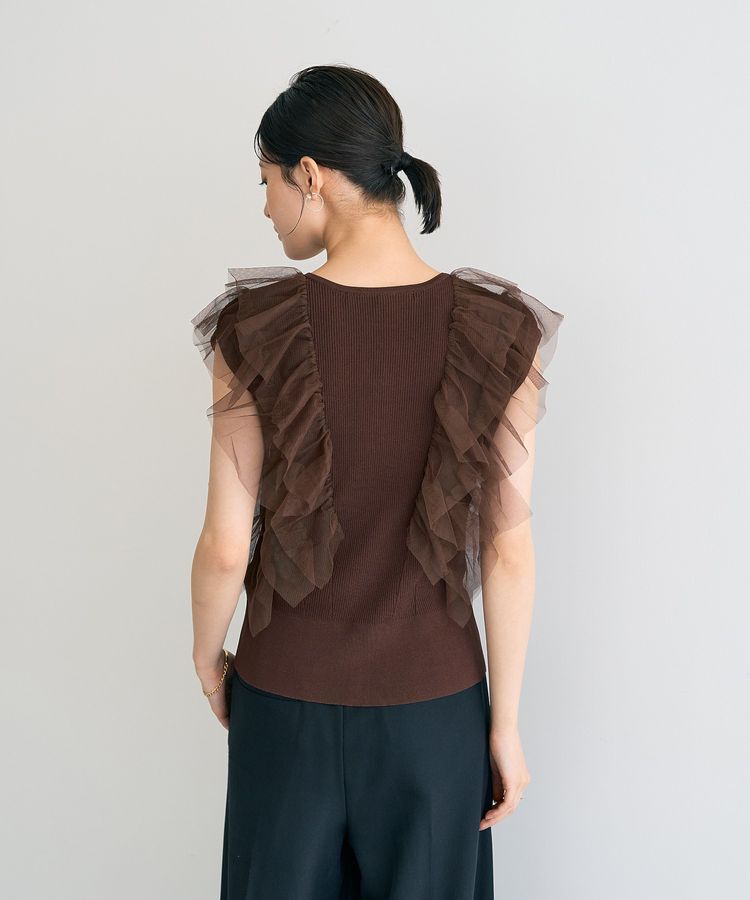 YECCA VECCA「チュールラッフルノースリーブカーディガン」|カーディガン|