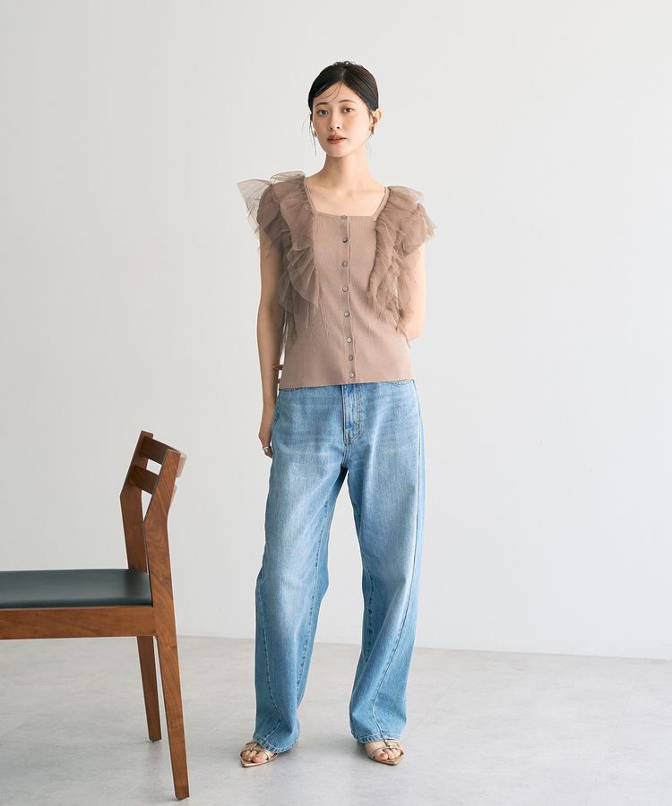 YECCA VECCA「チュールラッフルノースリーブカーディガン」|カーディガン|