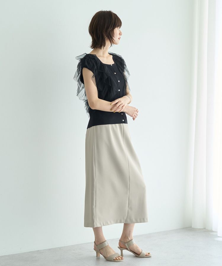 YECCA VECCA「チュールラッフルノースリーブカーディガン」|カーディガン|