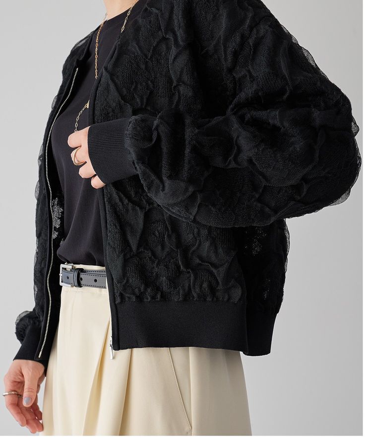 YECCA VECCA「ふくれジャガードニットブルゾン」|ブルゾン・スタジャン|
