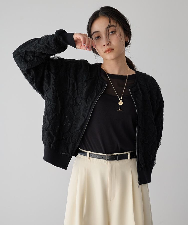 YECCA VECCA「ふくれジャガードニットブルゾン」|ブルゾン・スタジャン|Black