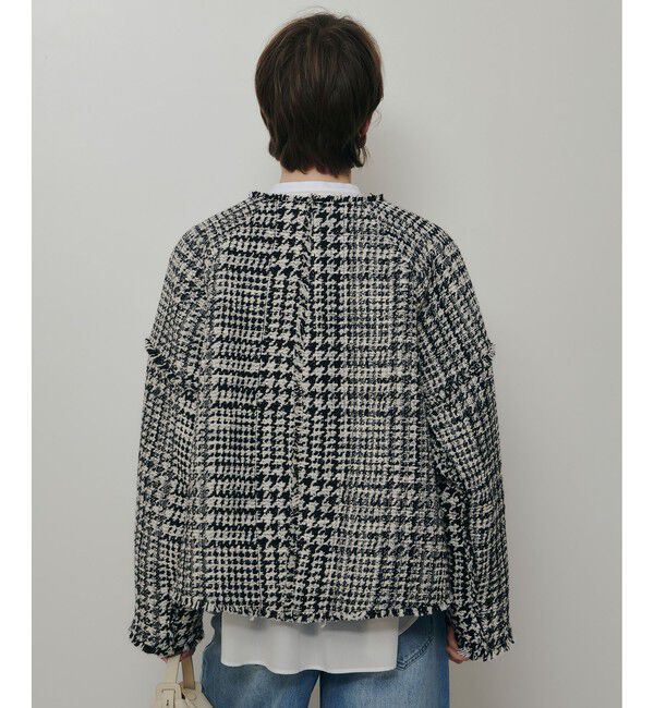 allureville「ハウンドトゥースブロッキングジャケット」|ノーカラージャケット|